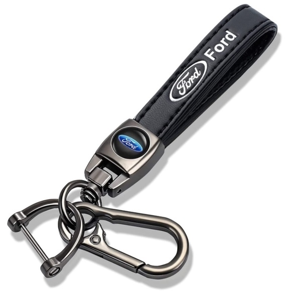 🆕 Ford Genuine Black Leather Car Keychain Key Chain Fob Ring Holder Accessory - Picture 1 of 5